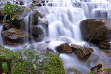 beautiful smoothly flowing water at Mea Kampong waterfall, Chaingmai provice, Thailand. Long exposure, close up