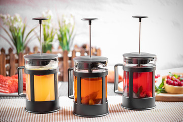 Transparent teapot with fruit tea