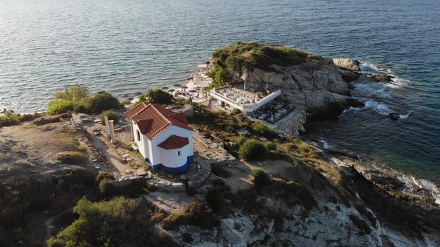 Thassos town Limenas on Thasos island at sunset aerial video footage shot using a drone