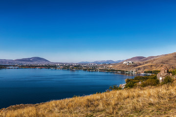Fototapeta na wymiar Sevanavank monastery on the North-West coast of lake Sevan, Gegharkunik province, Armenia.