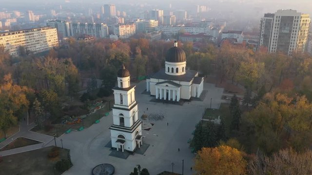 Chisinau, Republic of Moldova capital, sunrise video footage shot using a drone