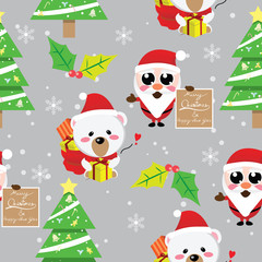santa,white bear Christmas seamless pattern,winter,happy new year
