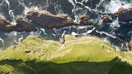 Aerial view of the astonishing Mykines island in the Faroe Islands