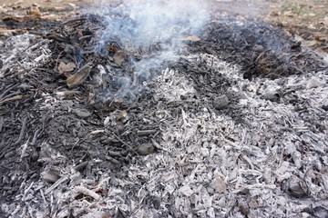 Burning leafs, flames, ash backgrounds and textures