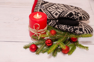 Christmas composition on an old wooden background