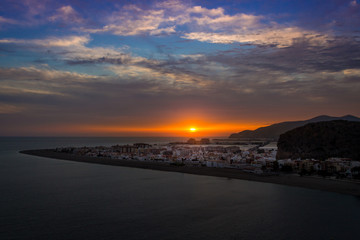 Granada, Spain; Ocotober 26, 2018: Colors at sunset in Calahonda, Granada