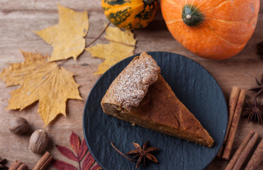 Autumn homemade pumpkin pie, pumpkin, cinnamon, anis stars