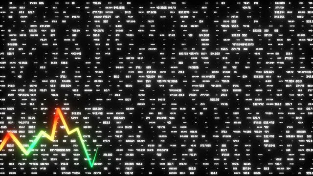 Stock market chart against the background of varying size of changing numerical values.Beautiful 3d animation of the Global Digital Network .
