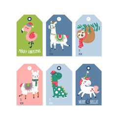 Christmas holiday cute gift tags and labels set.