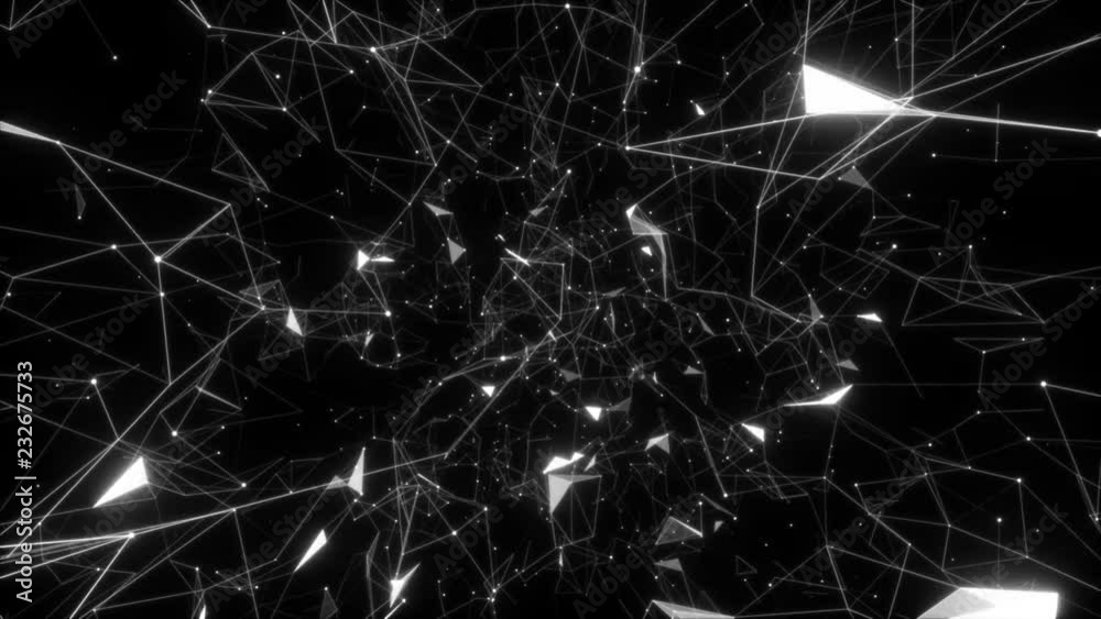 Poster sparkling diamonds.abstract background of technology network. animation of rotation and flying abstr