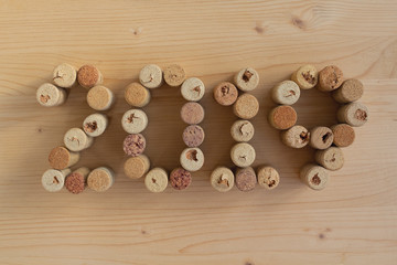 Wine corks closeup 2019. New Year's decoration