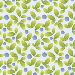 Bilberry and leaves seamless pattern 