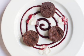 Close up on gourmet brownies dessert