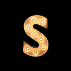 Marquee light Alphabet S with clipping path. 3D illustration