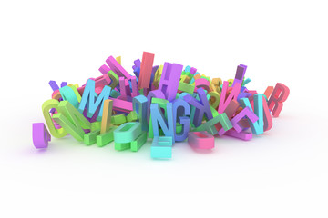 Fototapeta premium Abstract CGI typography, alphabet, letter of ABC. Wallpaper for graphic design. Communication, business, creativity & stack.