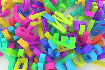 Fototapeta premium Abstract CGI typography, alphabet, letter of ABC. Wallpaper for graphic design. Learn, caption, title & random.