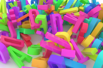 Fototapeta premium Decorative, illustrations CGI typography, alphabet, letter of ABC. Good for design texture, background. Title, education, communication & caption.