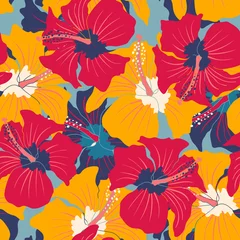 Printed kitchen splashbacks Hibiscus Retro floral pattern with hibiscus