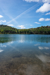 The ruidera lagoons on the route of Quixote with a blue sky