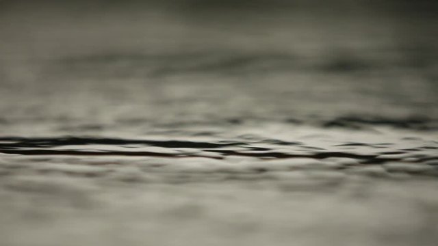 Heavy drops of rain on the surface of water. Smal lake neath the city. downpour. Slow motion video