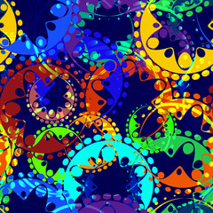 Vector seamless texture of bright colorful gears and laurel wrea