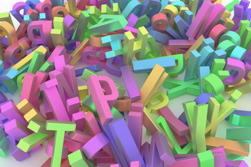 Fototapeta premium Decorative, illustrations CGI typography, alphabet, letter of ABC. Good for design texture, background. Communication, wallpaper, stack & education.