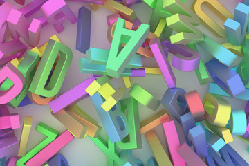 Fototapeta premium Abstract CGI typography, alphabet, letter of ABC. Wallpaper for graphic design. Digital, learn, word & 3d.