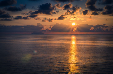 Fototapeta na wymiar Aerial view of beautiful amazing sea sunset with color dramatic sky