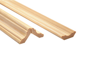 Different wooden plinth. Industrial sample, isolated on white