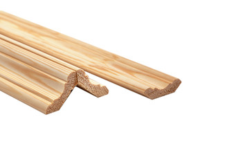 Different wooden plinth. Industrial sample, isolated on white