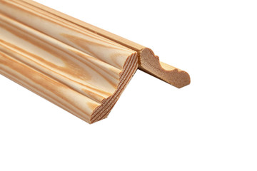 Different wooden plinth. Industrial sample, isolated on white