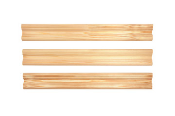 Different wooden plinth. Industrial sample, isolated on white