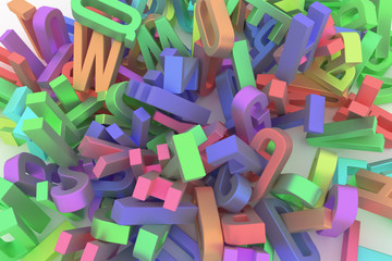 Fototapeta premium Decorative, illustrations CGI typography, alphabet, letter of ABC. Good for design texture, background. Modeling, word, creativity & business.