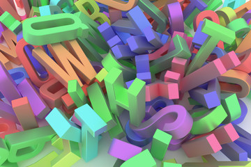 Fototapeta premium CGI typography, letter of ABC, alphabet for design texture, background. Education, wallpaper, kindergarten & artwork.