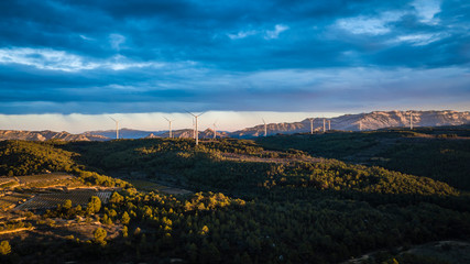 Wind Turbines on a mountain in Catalonia Spain