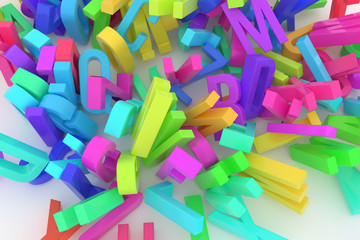 Fototapeta premium Background abstract CGI typography, letter of ABC, alphabet good for design. Title, symbol, pile & shape.