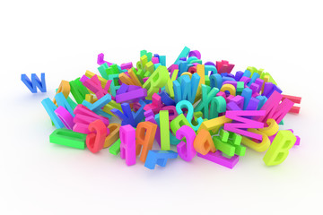 Fototapeta premium Illustrations of CGI typography, letter of ABC, alphabet for graphic design or wallpapers. Word, concept, pile & artwork.