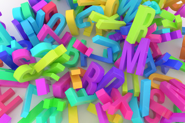 Illustrations of CGI typography, letter of ABC, alphabet for graphic design or wallpapers. Pile, style, abstract & shape.