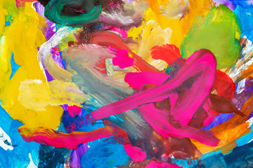Abstract gouache hand painting for background. Multi colored brush strokes gouache paint. Kids...