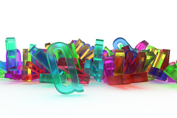 CGI typography, letter of ABC, alphabet for design texture, background. Web, creativity, illustration & random.