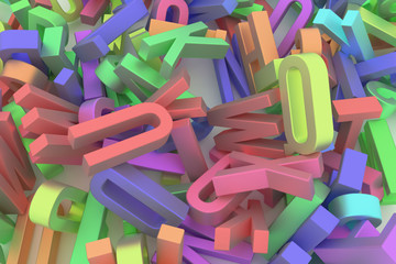Fototapeta premium CGI typography, letter of ABC, alphabet for design texture, background. Pattern, rendering, 3d & education.