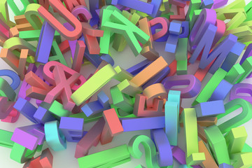 Fototapeta premium CGI typography, letter of ABC, alphabet for design texture, background. Style, pile, random & pattern.