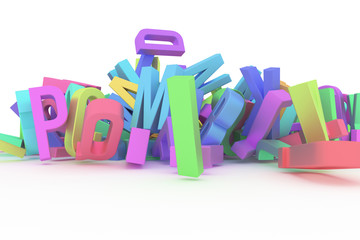 Illustrations of CGI typography, letter of ABC, alphabet for graphic design or wallpapers. Background, learn, digital & education.