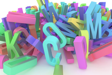 Fototapeta premium Background abstract CGI typography, letter of ABC, alphabet good for design. Kindergarten, communication, education & backdrop.