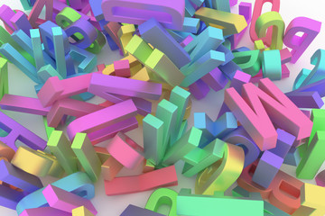 Background abstract CGI typography, letter of ABC, alphabet good for design. Rendering, web, pile & random.