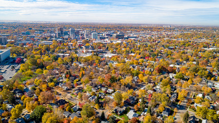 Aerial View of the City of trees Boise Idaho in the fall