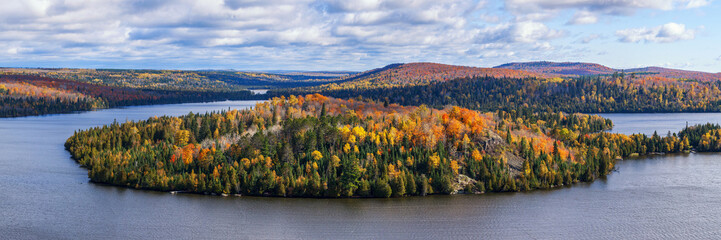 Fall foliage vista of the Superior National Forest. View on Caribou Lake, North Shore of Lake Superior, Minnesota. - 232685386