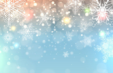 Fototapeta na wymiar Christmas background with snowflakes and lights