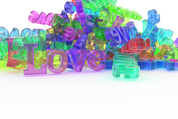 Decorative, illustrations CGI typography, bunch of word represent love, for design texture background.