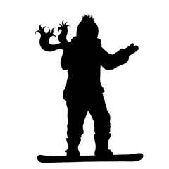 Vector silhouette of girl who rides on a snowboard.